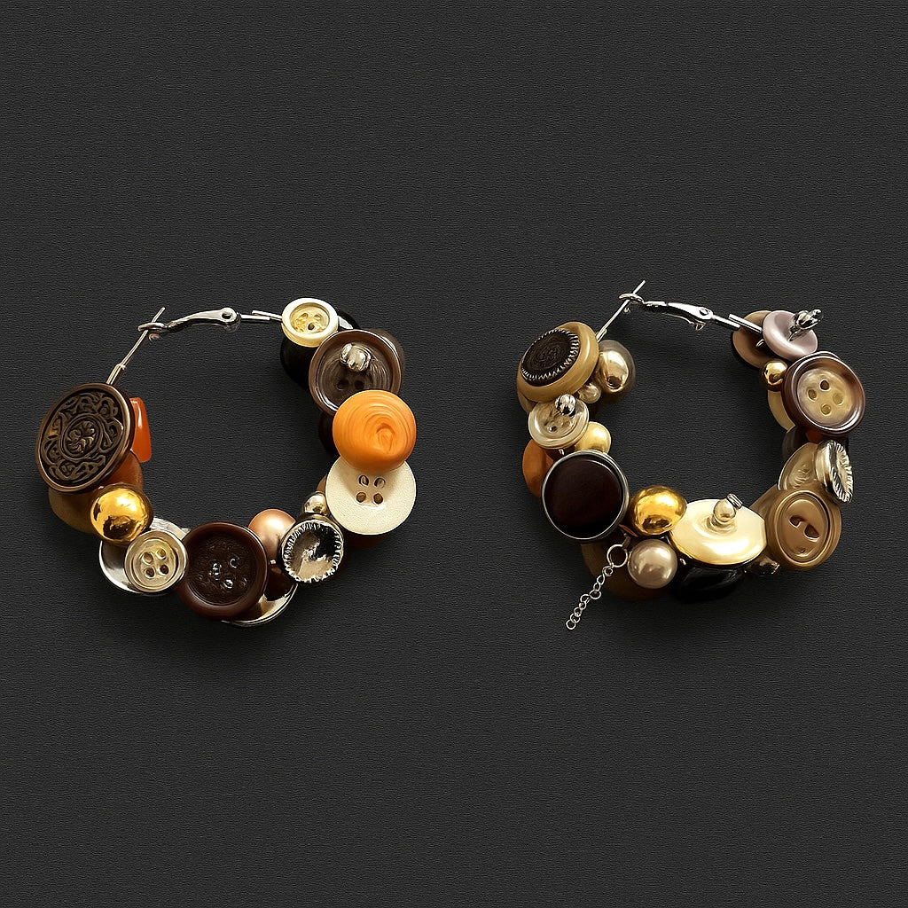 Button earrings - Brown